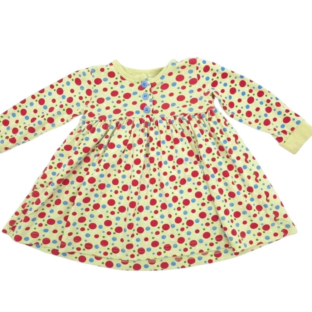 Hanna Andersson Yellow Polka Dot Long Sleeve Dress Baby Girl 80 / 18-24M